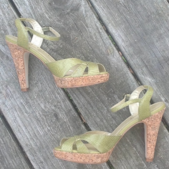genuine leather cork vintage pumps stiletto olive - Picture 4 of 7